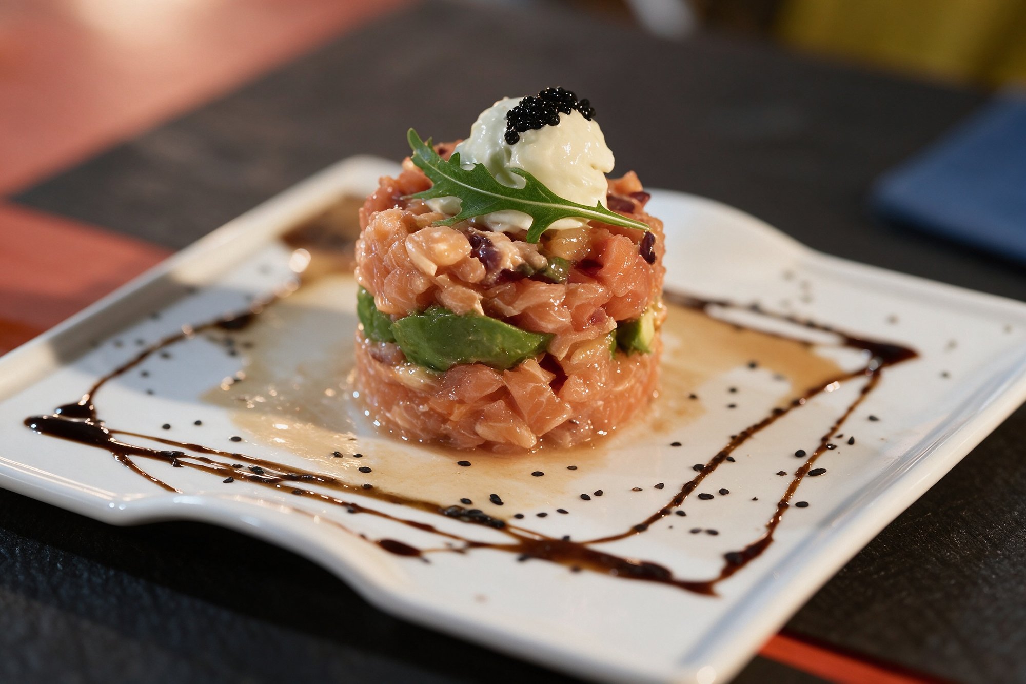 Tartar de salmón de El Jardín de Tete y Cris, tartar fresco con presentación cuidada